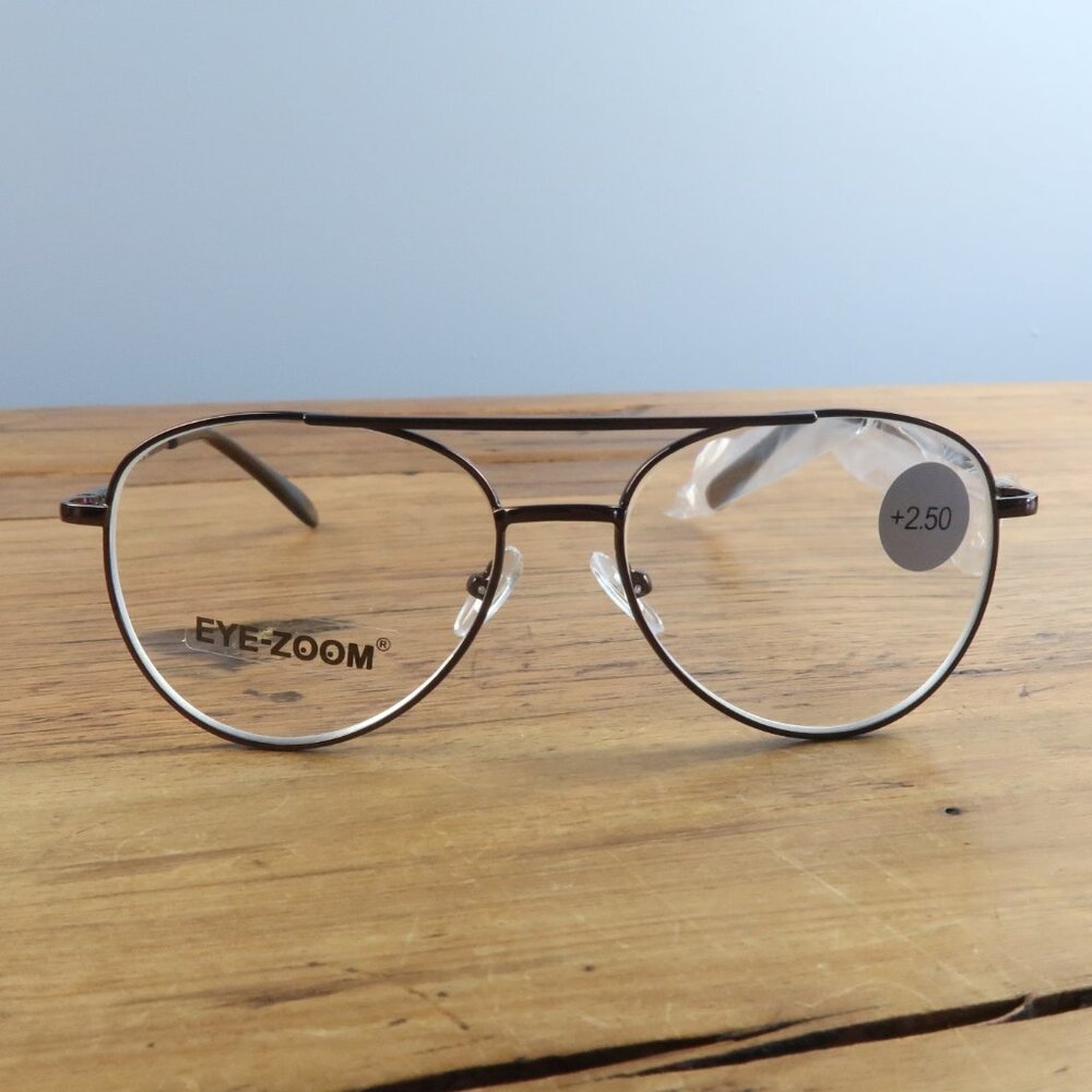 EYEZOOM BROWN FRAME 55MM UNISEX AVAITOR READING GLASSES 2.50 NWT